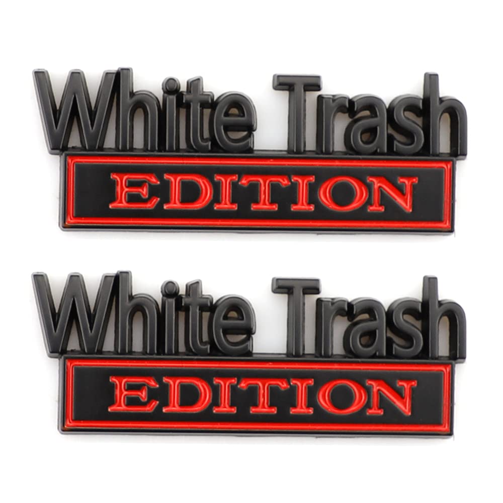 Carrun 2 Pcs White Trash Edition Emblem Car Side Rear Front Hood Trunk Door Bumper Metal Badge 3D Decal Sticker For F-150 F250 F