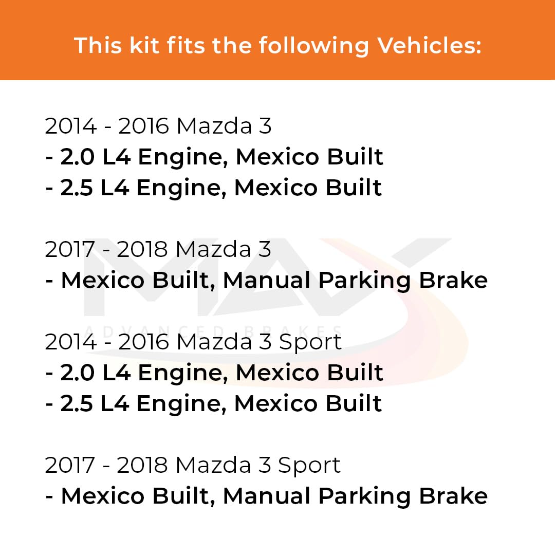 Max Advanced Brakes Front Brake Kit Compatible With 2014 2015 2016 2017 2018 Mazda 3 Sport 2.0 2.5 L4 Mexico Built Replacement D