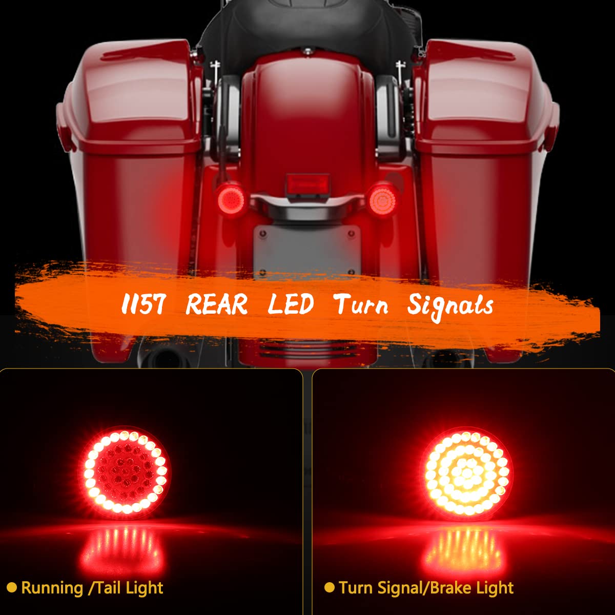 Motoparacc 1157 Rear Led Turn Signal Lights, 2 Inch Bullet Red Brake Tail Light With Smoked Lens Cover For Harley Sporster 1200,