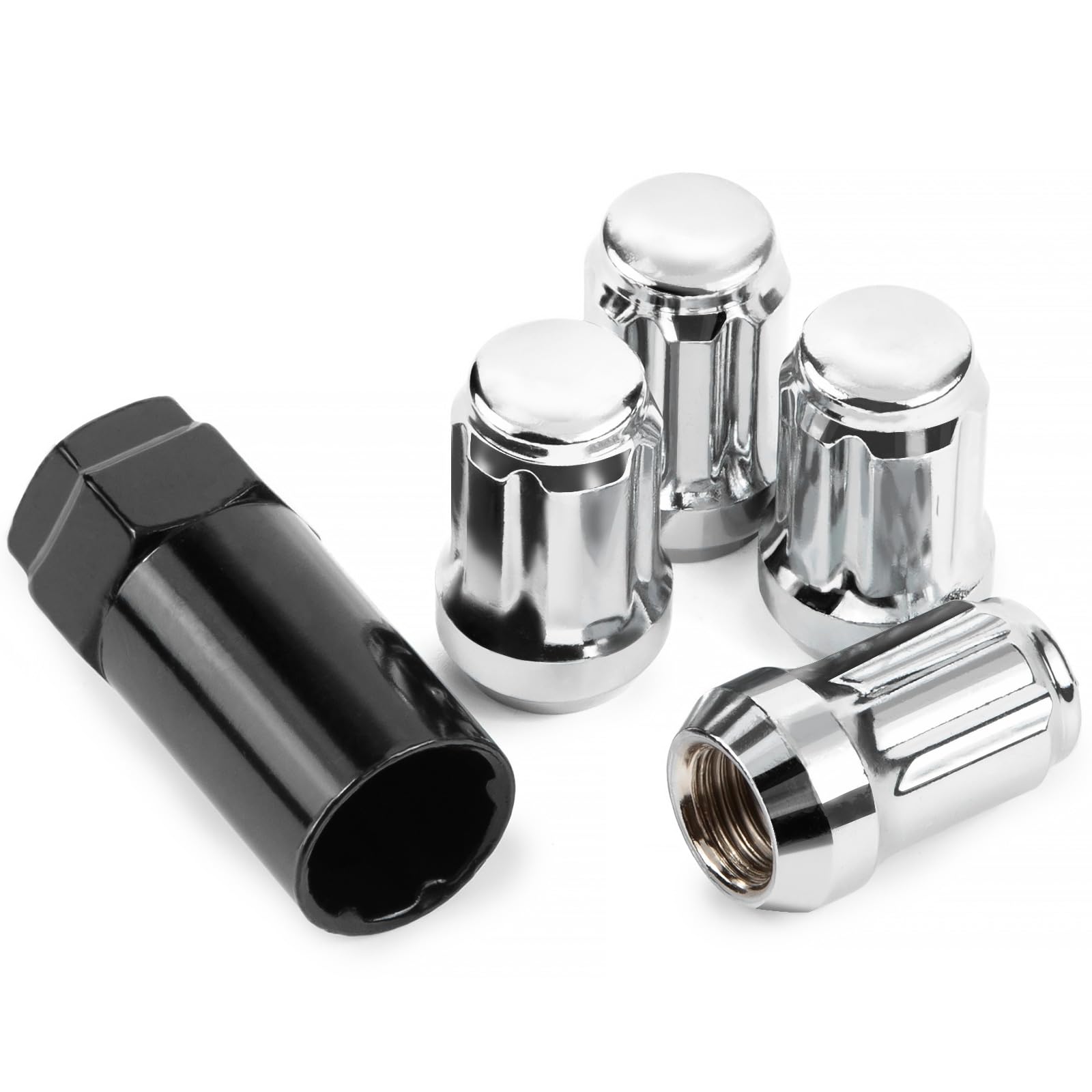 JiiinMiiin M12x1.5 Wheel Locks Chrome with Key, 12x1.5 Wheel Locks 1.37 inch Length with 1 Key 60 Degree Conical/Cone Bulge Seat