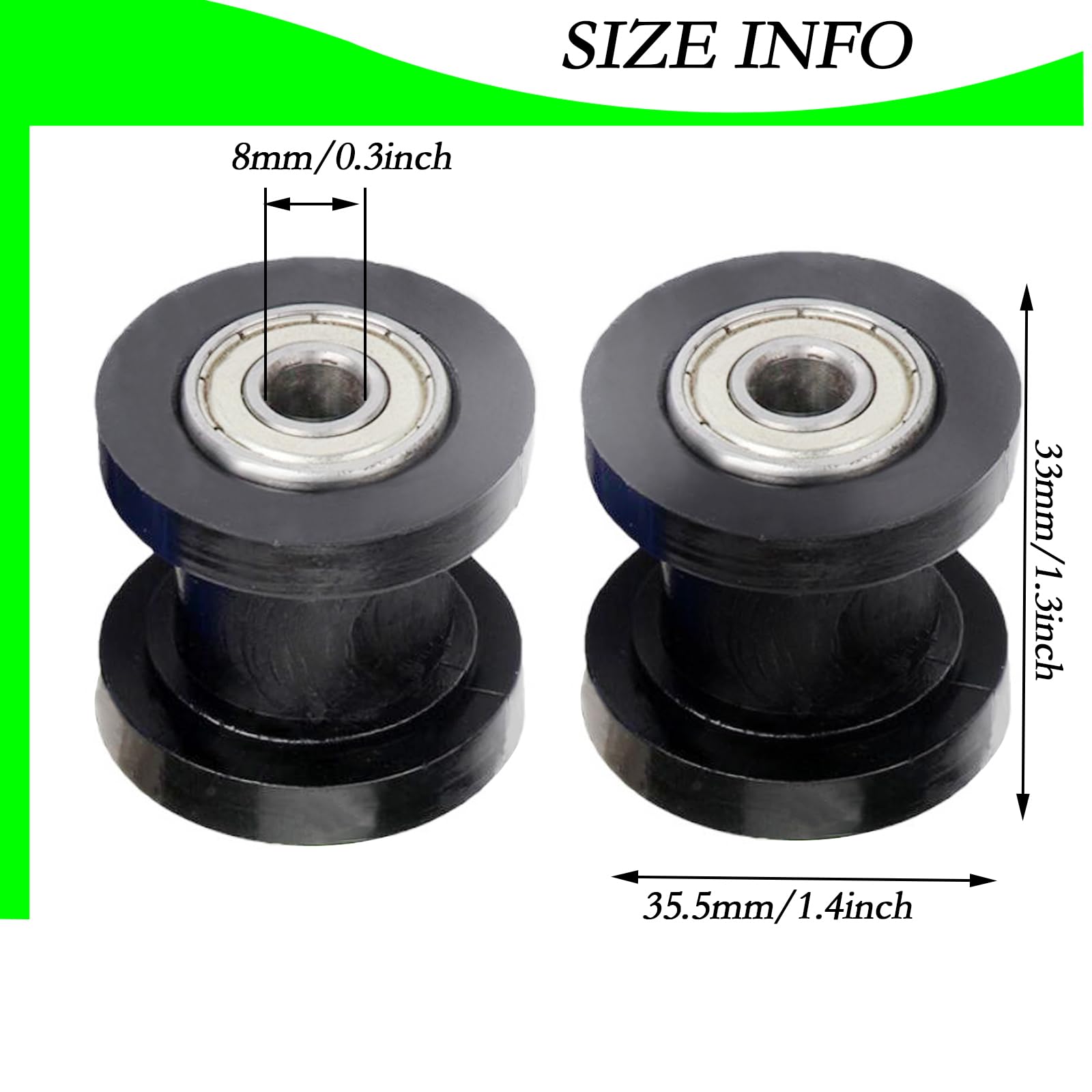 8Mm Chain Roller Pulley Tensioner Wheel Guide Per For Motorcycle Mini Bike Atv 125Cc 140Cc 160Cc Ssr Xr125 Crf50 Klx110 Pitster Pit Dirt Bike Parts (Pack Of 2 Black)