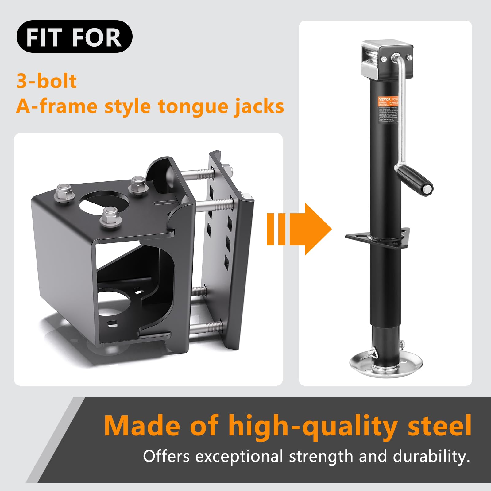 Black Steel Tongue Jack Stand Bracket Bolt-On Relocation Kit Fit for 3-Bolt & A-Frame Style Heavy-Duty Electric Trailer Jack Mou