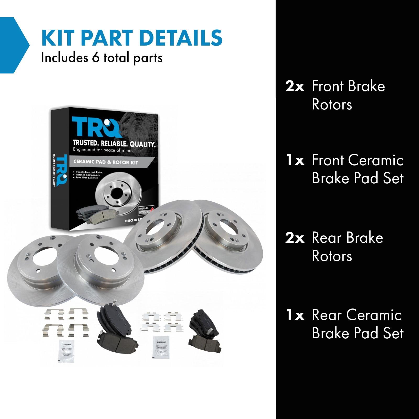 Trq Front And Rear Brake Pad & Rotor Kit Brake Pads Brake Rotor Ceramic Compatible With 2006-2008 Hyundai Sonata