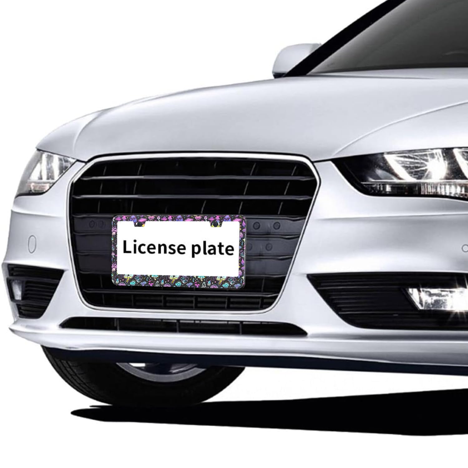 Multicolor Mushroom License Plate Frames,2 Pack Car Plate Holder Universal Stainless Steel Accessories Cars Decor 2 Holes Screws