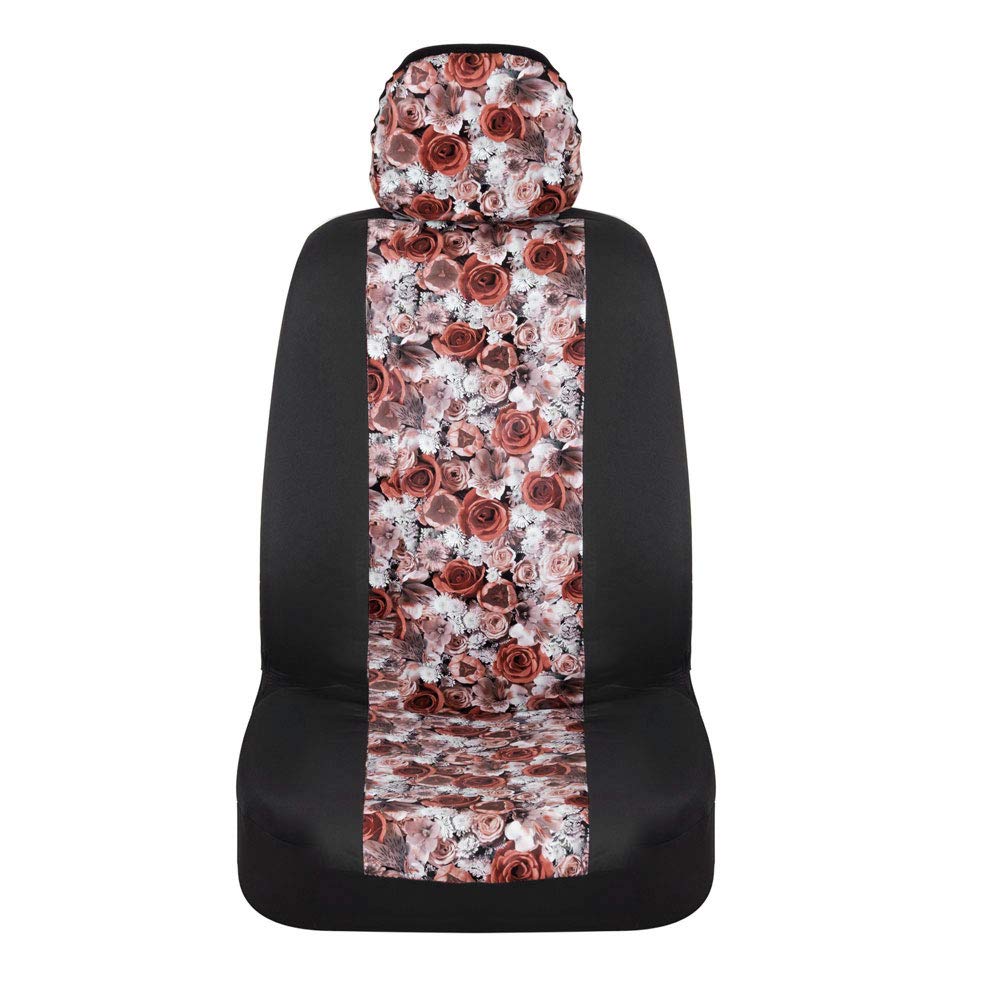 Bdkdusty Rose Floral Faux Leather Car Seat Covers For Front Seats, 2 Pack - Flower Pattern Front Seat Cover Set, Sideless Design
