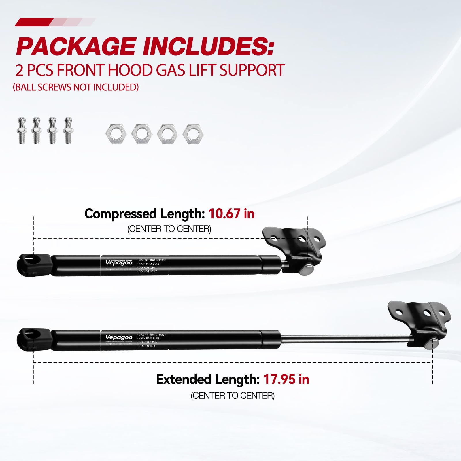 Vepagoo 4157 Front Hood Struts Compatible For 2003-2007 Honda Accord Gas Shock Lift Supports, Base/Coupe/Dx/Ex/Lx/Hybrid/Special