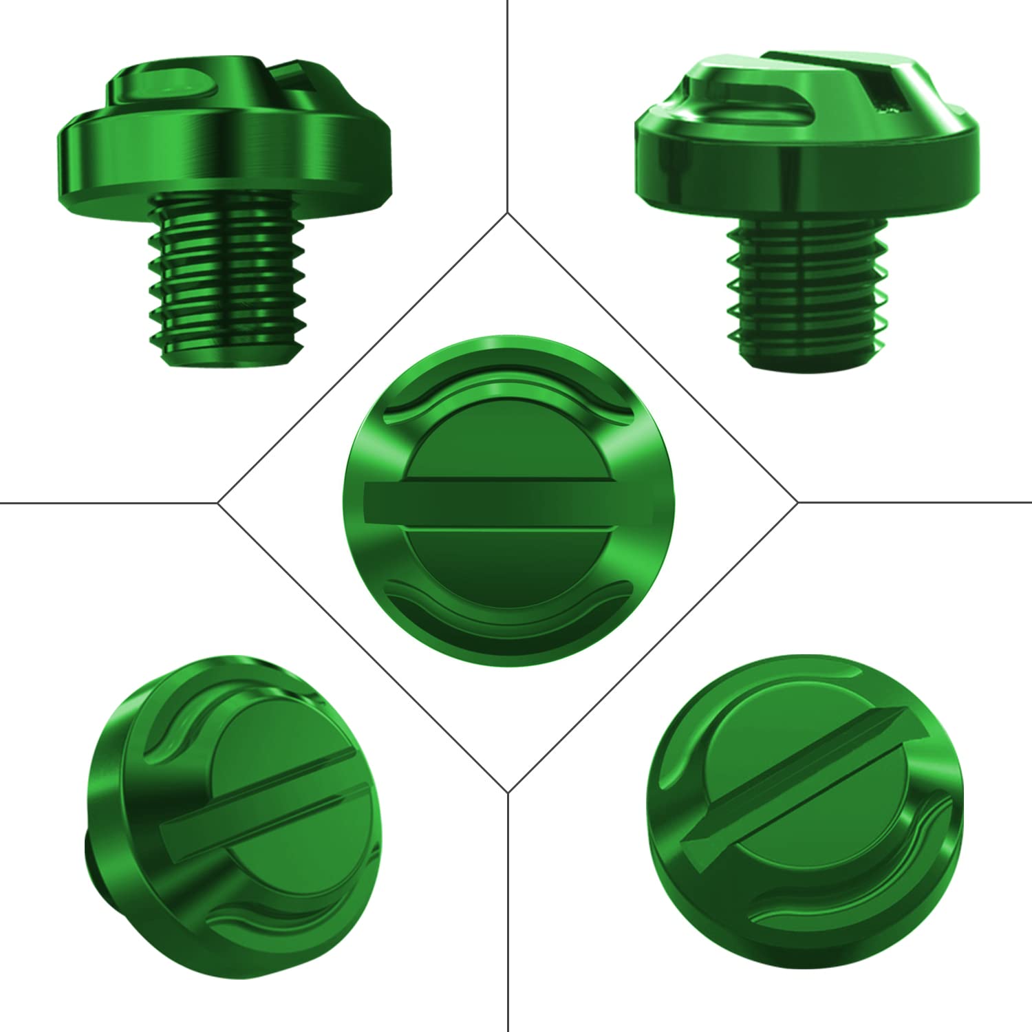 Averzella 4Pcs Motorcycle Green Mirror Hole Plugs 2 Regular+2 Reverse M8X1.25 (Green, M8>2 Regular + 2 Reverse)