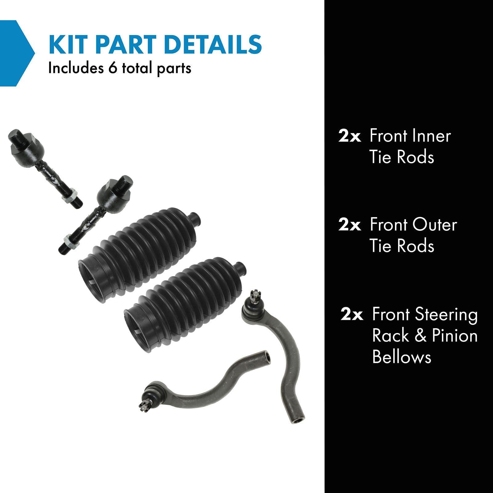Trq Front Steering Kit Steering Rack & Pinion Bellow Tie Rod Compatible With 2004-2008 Acura Tsx 2003-2007 Honda Accord