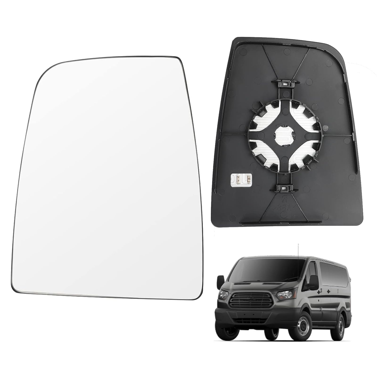 Lhcdqskcw Compatible With 2015-Up Ford Transit T150 T250 T350 Driver Left Side Heated Mirror Glass, Upper Glass With Backing Pla
