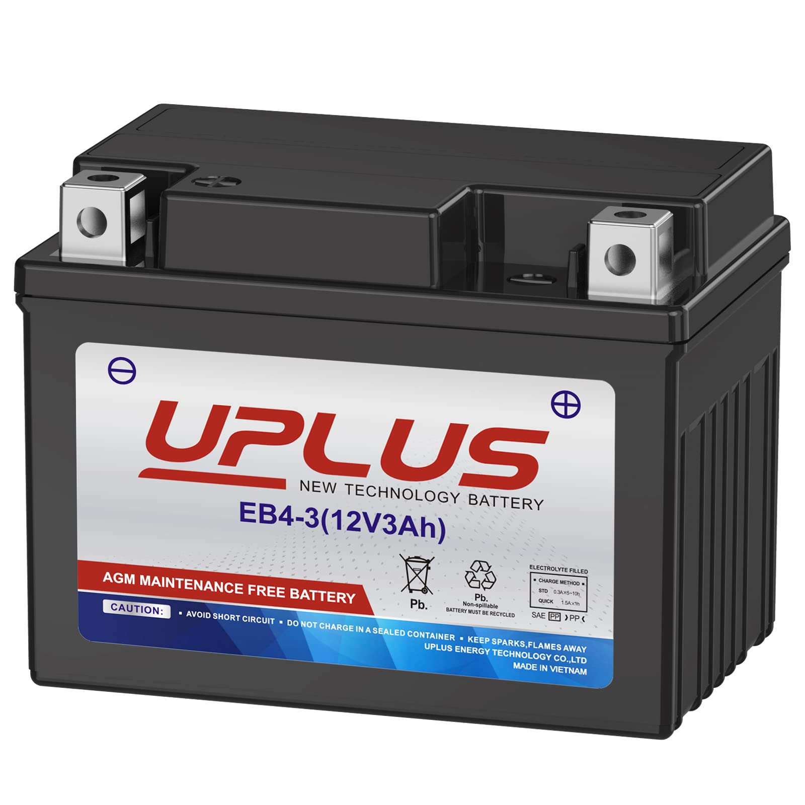 Uplus Ytx4L-Bs Motorcycle Battery, Eb4-3 12V 3Ah Sla Batteries Maintenance Free Scooter Atv Agm Battery, Replacement For Yt4L-Bs