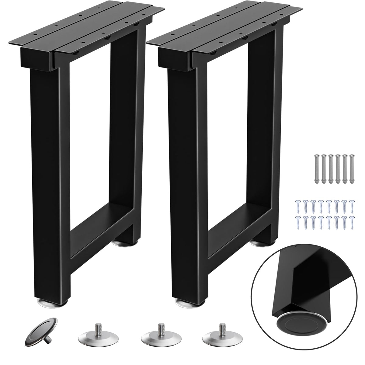 Tocretoare Metal Table Legs Heavy Duty, 16”H X 12”W, Metal Furniture Legs For Dining Desk Bench And Coffee Table, Industrial Black Diy Iron Bench Legs, Set Of 2