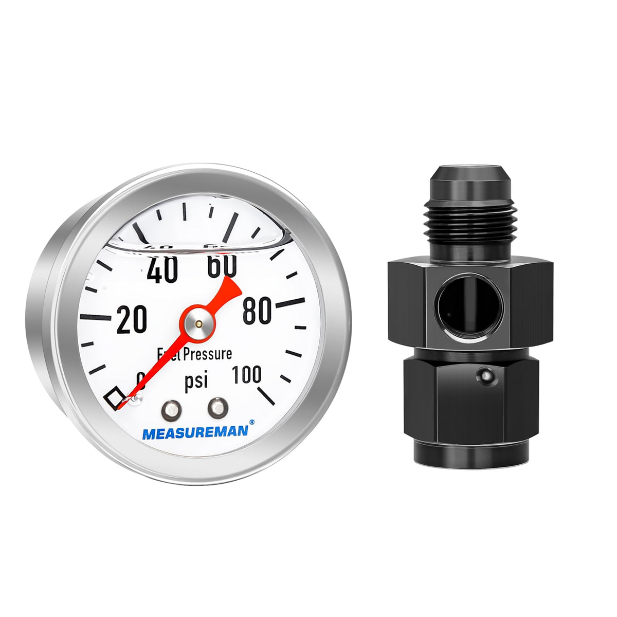 Measureman 0-100Psi Stainless Steel Glycerin Filled Fuel Pressure Gauge, 1-1/2'' Dial Size, With 6An Fuel Pressure Take Off Fitt