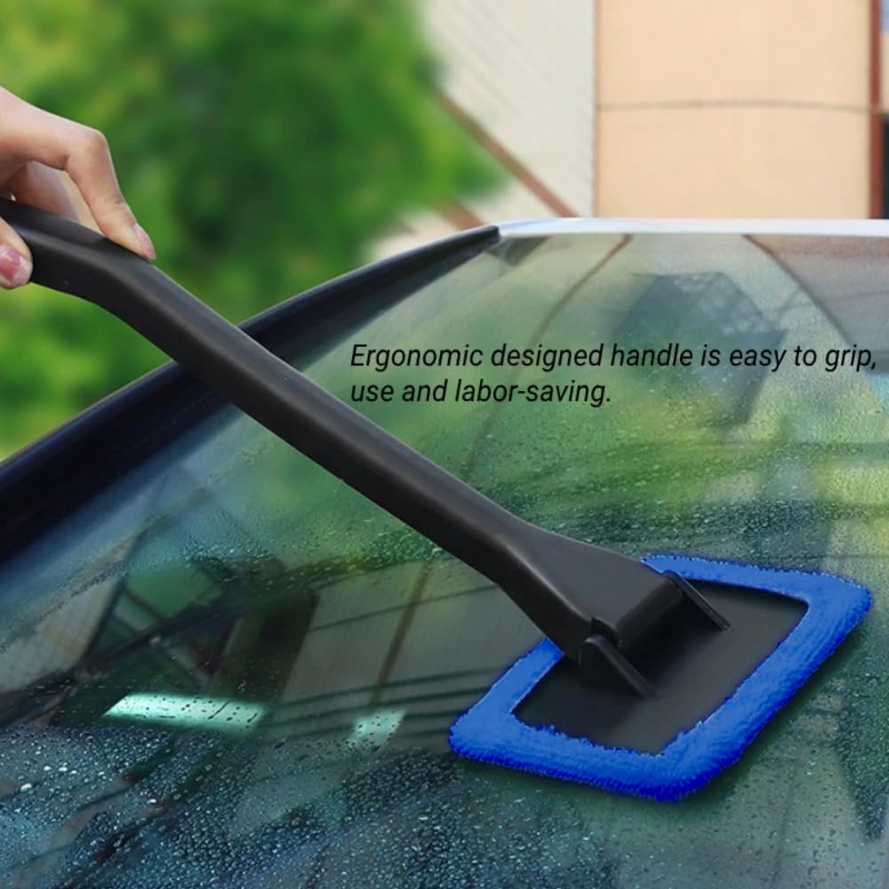 6pcs Windshield Cleaning Tool,Car Window Cleaner with 6 Reusable and Washable Microfiber Pads and Extendable Handle Auto Inside