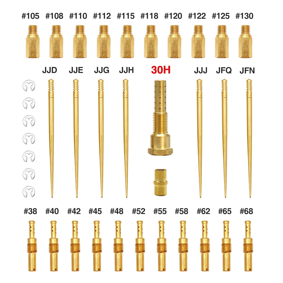30pcs Carburetor Carb Main Slow/Pilot Jet Injection Nozzle Emulsion Tube Kit Nozzle Holder for CV-K PW-K PW-M PE26/28 FCR PD Cra