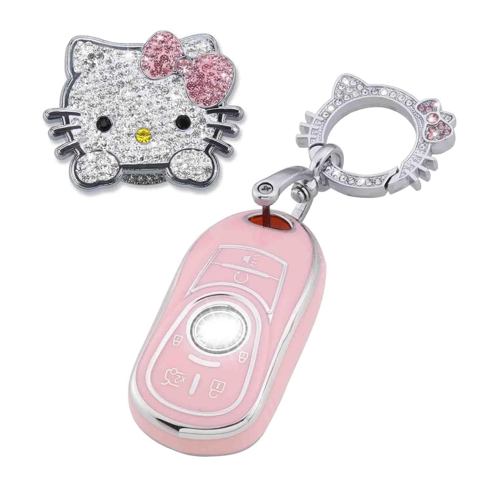 Pangpai Pink Car Accessories 3 Pcs For Buick Encore Enclave Lacrosse Envision Verano Regal Gl8 Key Fob Cover With Bling Keychain