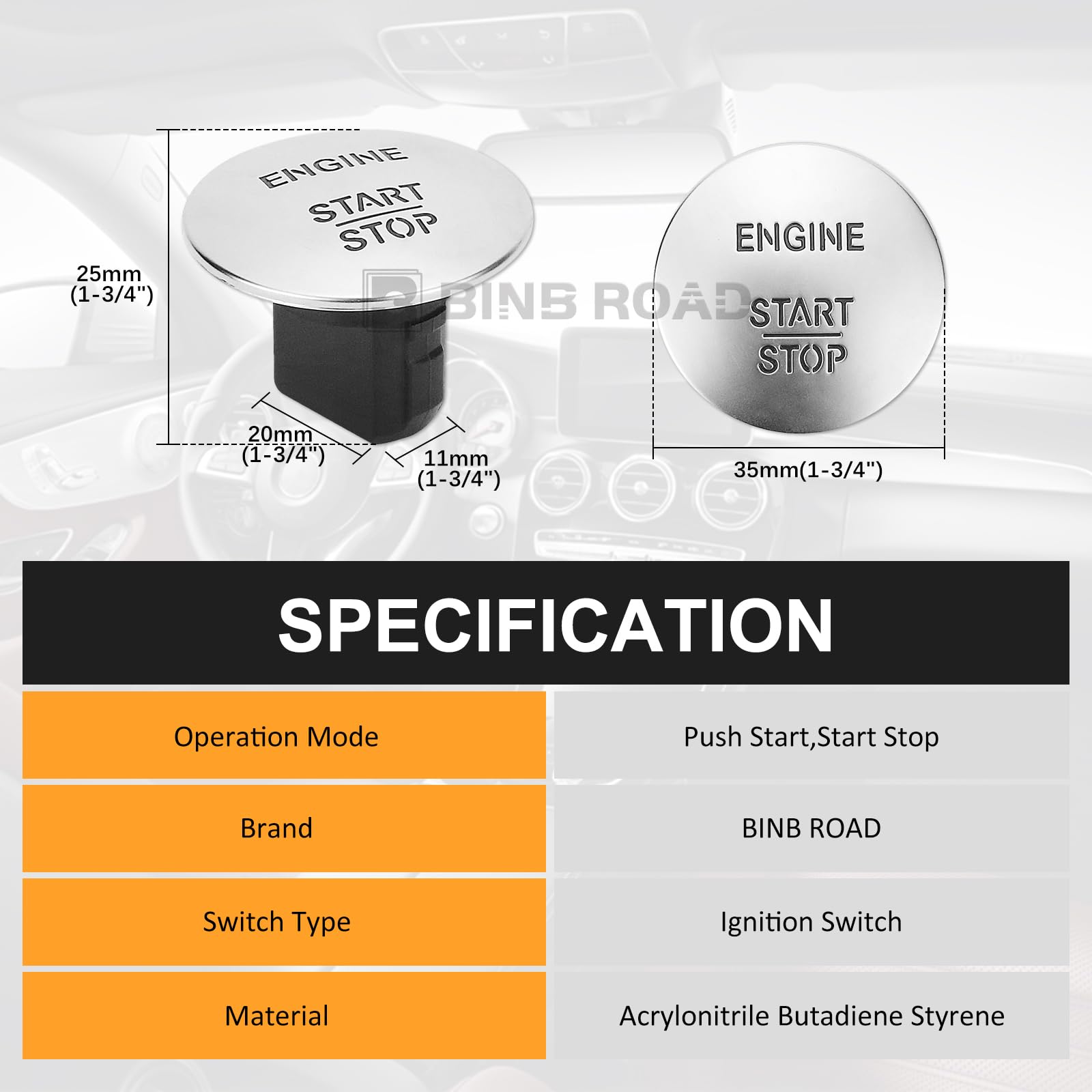 BINB ROAD Push Start Button 2215450714 Compatible with Mercedes Benz C300 CLA250 E350 GLA350 GLC300 ML350 S500 SL550 SLK250