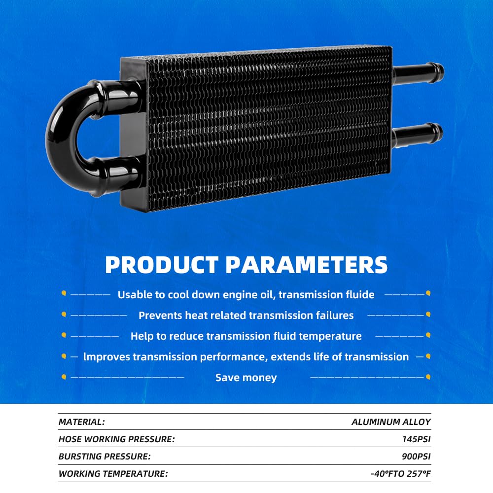 Bartoo Universal 5/16'' Transmission Oil Cooler Kit, Aluminium Alloy 2 Pass Tube And Fin Oil Cooler Kit (Black)