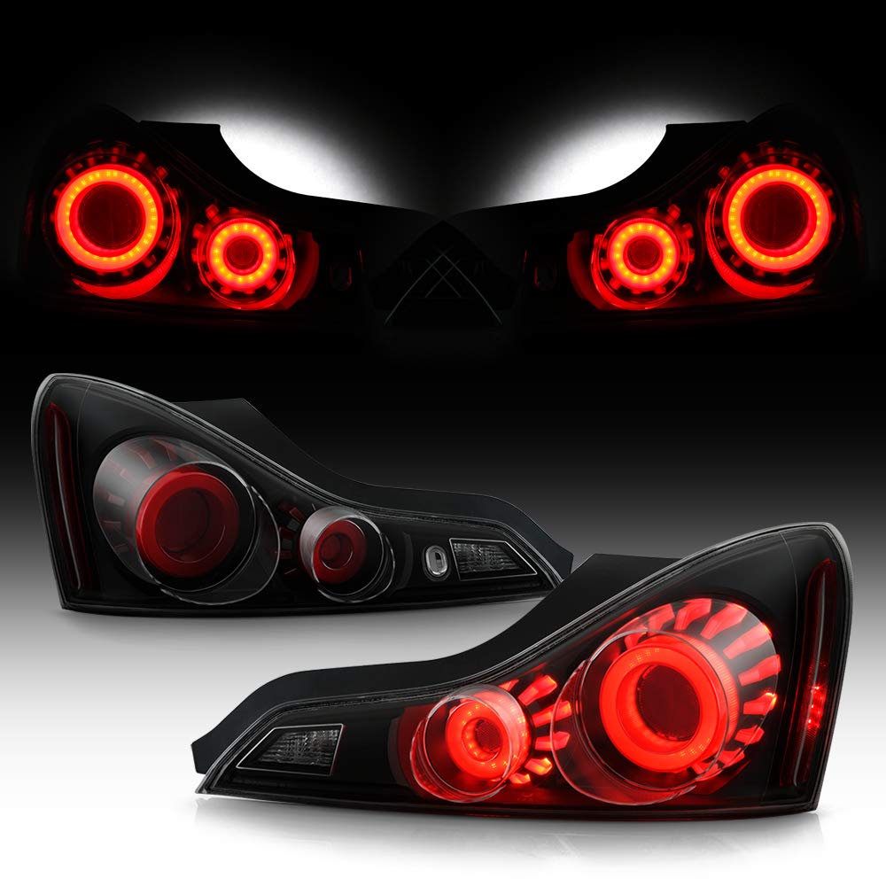 ACANII - For 2008-2013 Infiniti G37 / 14-15 Q60 Coupe Black Housing Smoked Lens 3D LED Tube Tail Lights Lamps Assembly