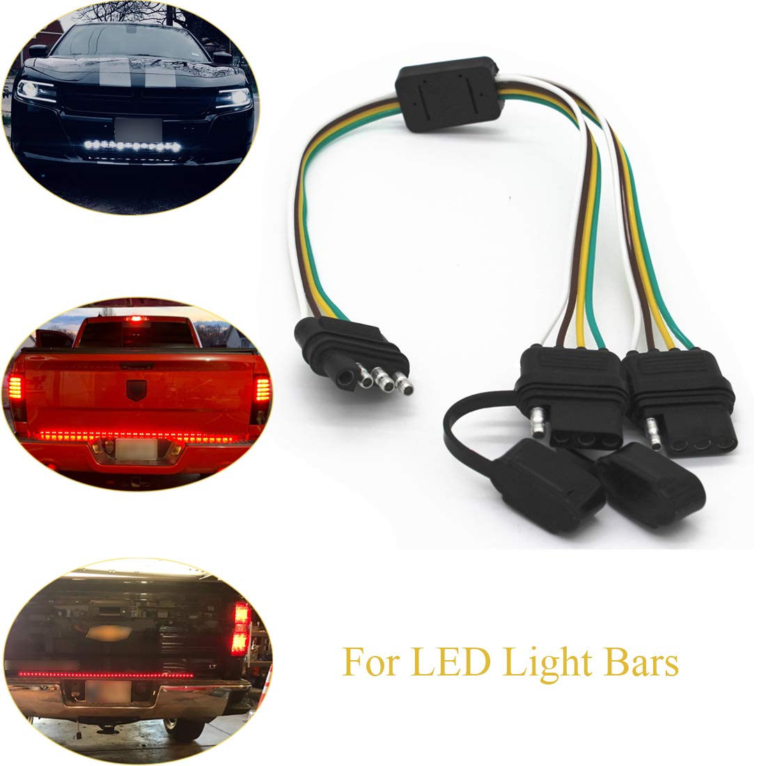 4 Way Y-Splitter Plug Universal For Tailgate Light Bar And Trailer Lights Plug & Play Adapter Extension Harness Wiring Plug 4 Pi