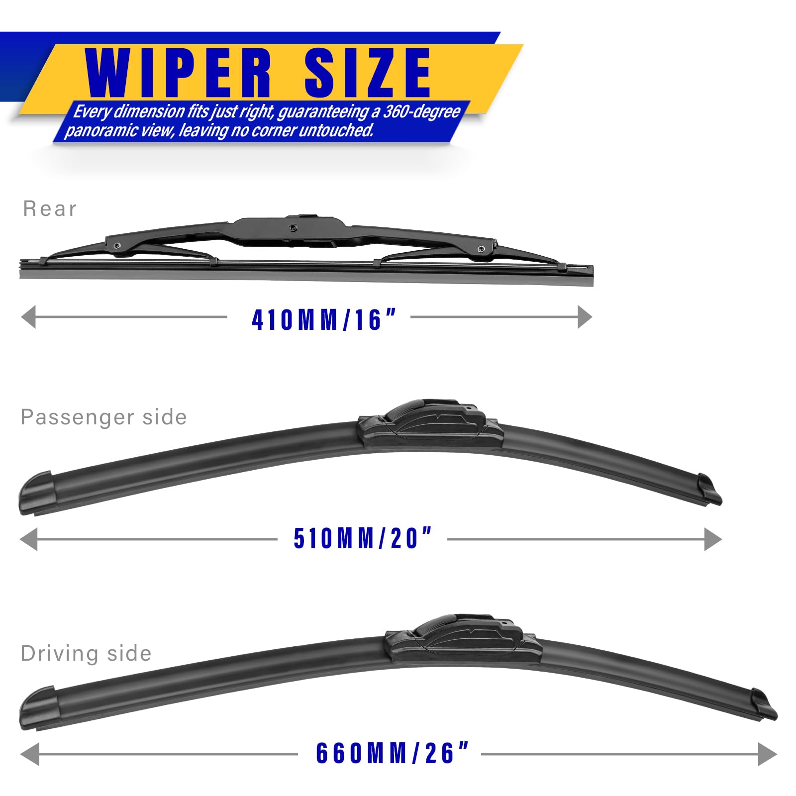 3 Wipers Replacement For 2008-2019 Dodge Grand Caravan, Windshield Wiper Blades Original Equipment Replacement - 26''/20''/16''