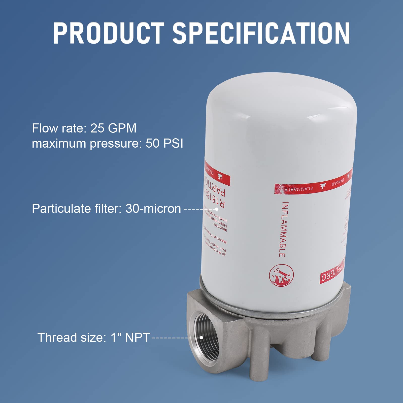 Dicmic High Flow Fuel Filter, 1” Npt 30 Micron Spin-On Cartridge Style For Mobile And Stationary Fuel Pump Tank Boat