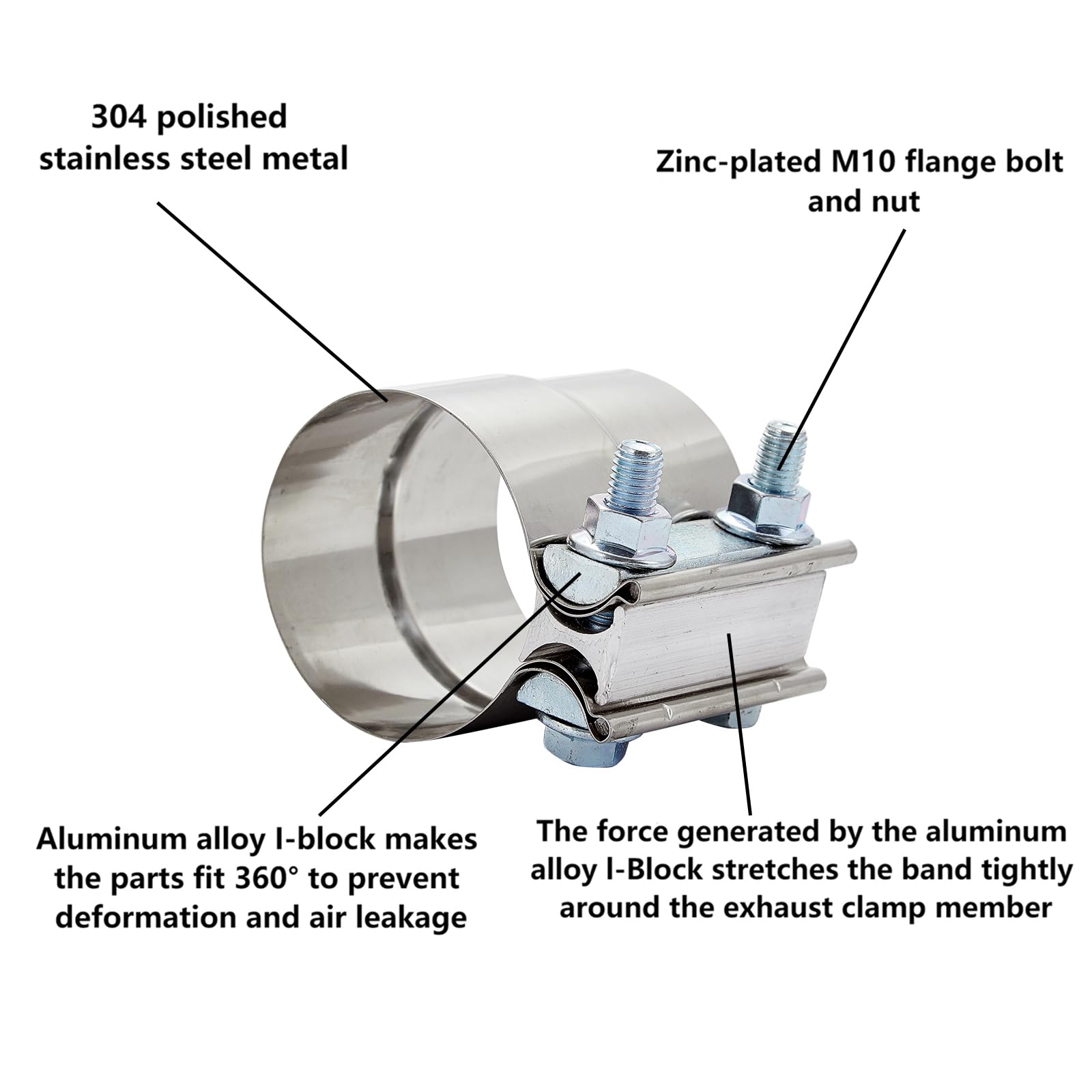 Floshine 2.75 In Lap Joint Band Clamps,Exhaust Muffler Clamp 2 Pcs,2.75 Exhaust Pipe Clamps Preformed Stinless Steel