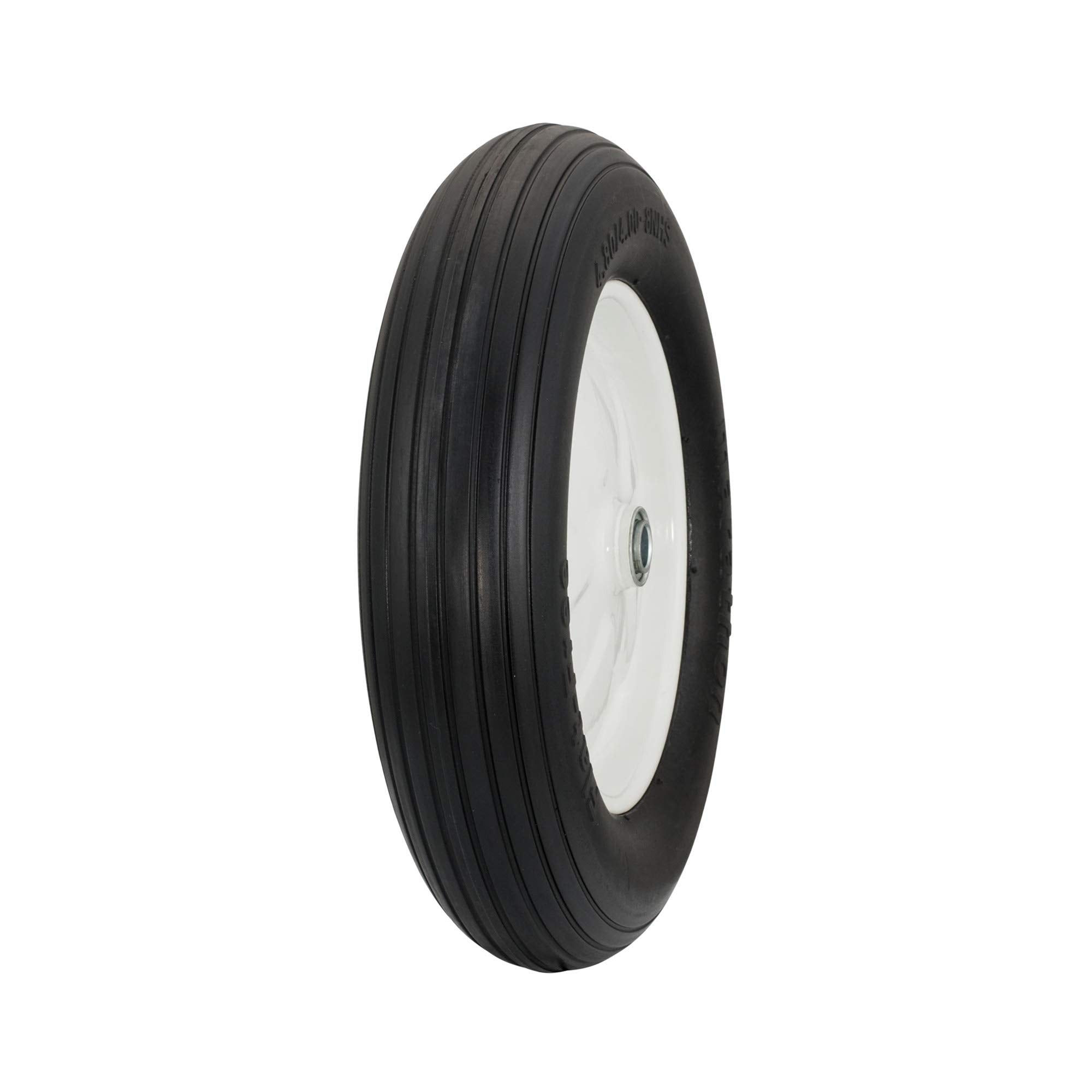 Marathon 4.80/4.00-8'' Flat Free Tire On Wheel, 3'' Hub, 3/4'' Bearings, Ribbed Tread