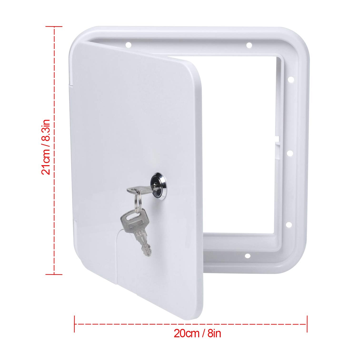 Rv Trailer Electric Power Cord Cable Hatch With 2 Keys, Camper Hose Storage Access Door Compartment W 8 Inch, H 8-1/2 Inch (White)