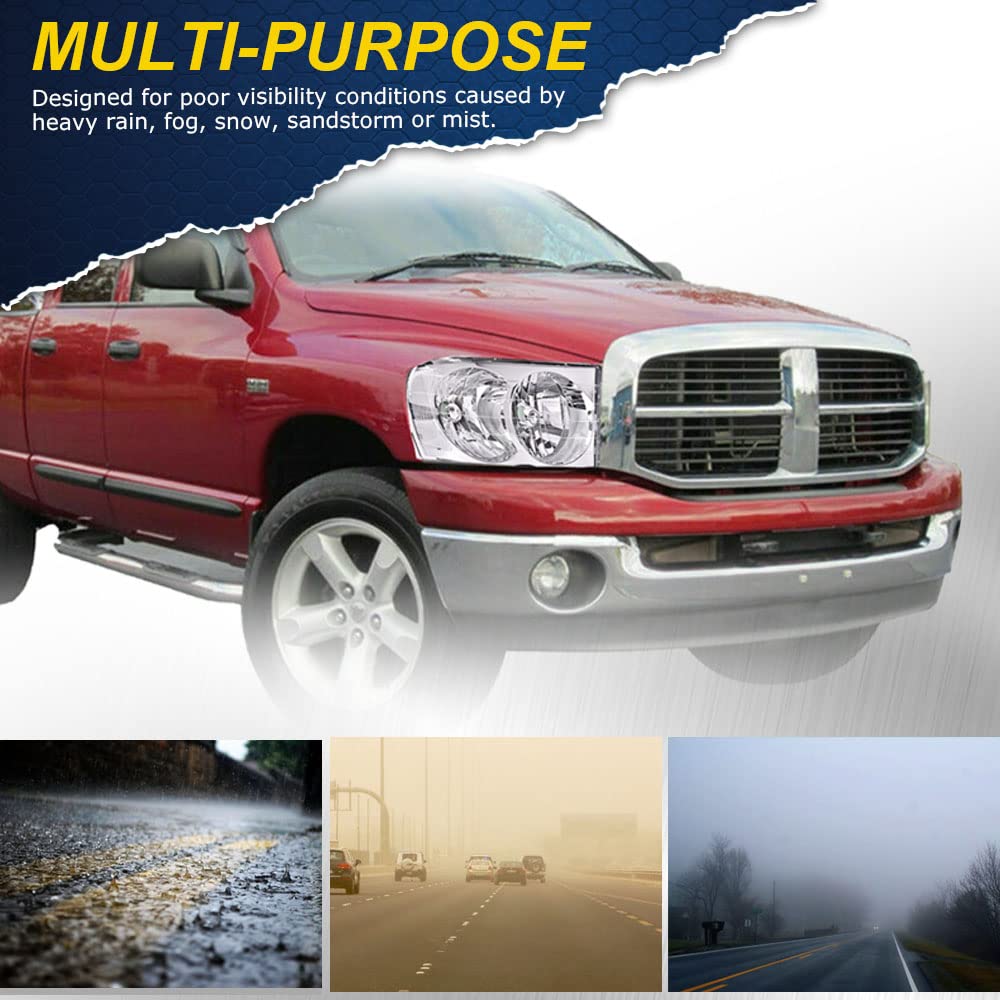 CHEDA Headlights Assembly for 2002-2009 Dodge Ram 1500/2500/3500 - Clear Lens, Chrome Housing, Clear Reflector, High-Performance Lamps