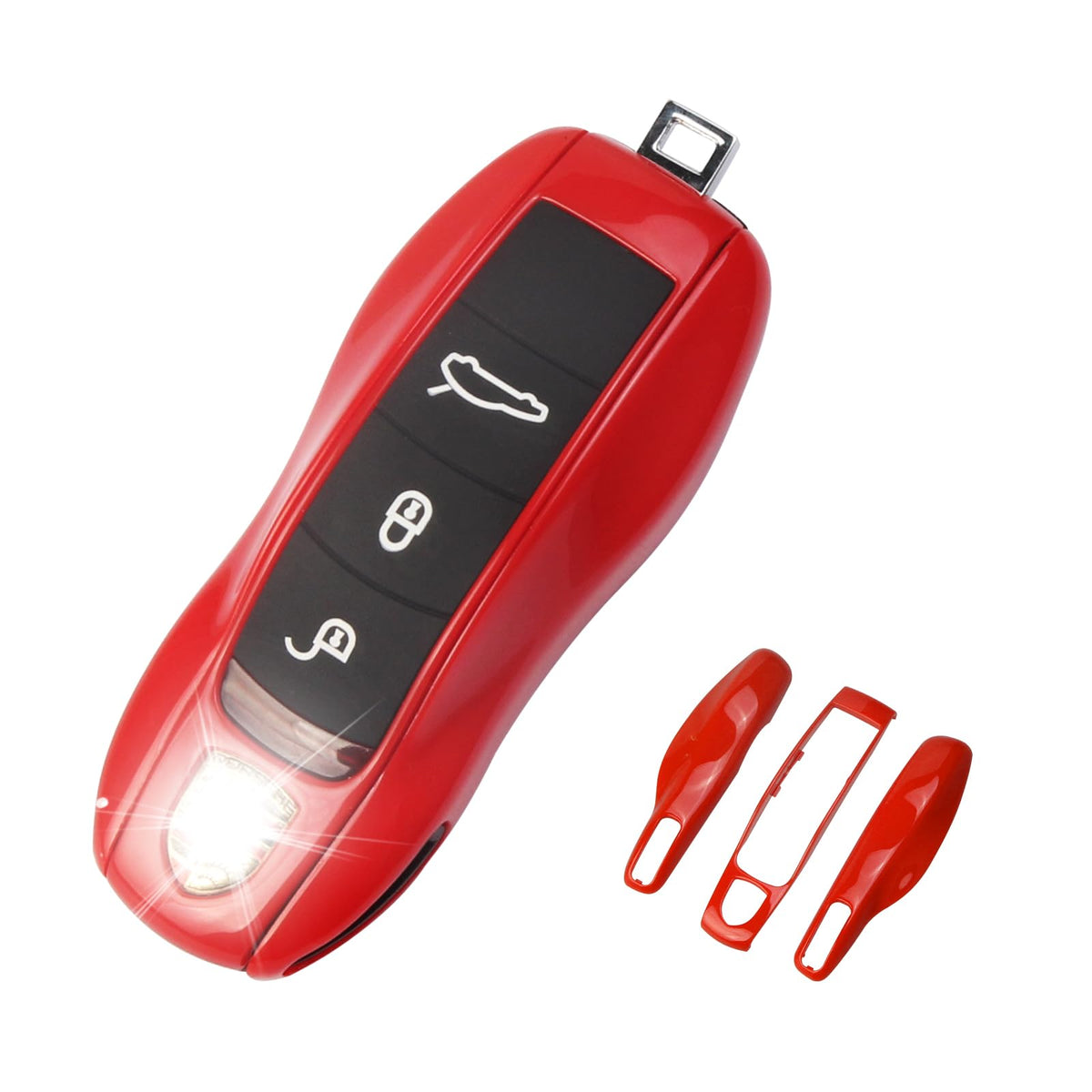 Qbuc For Porsche Key Fob Cover,3-Piece Painted Key Shell Compatible With Porsche Cayenne Panamera Macan 911 Boxter Cayman (Red)