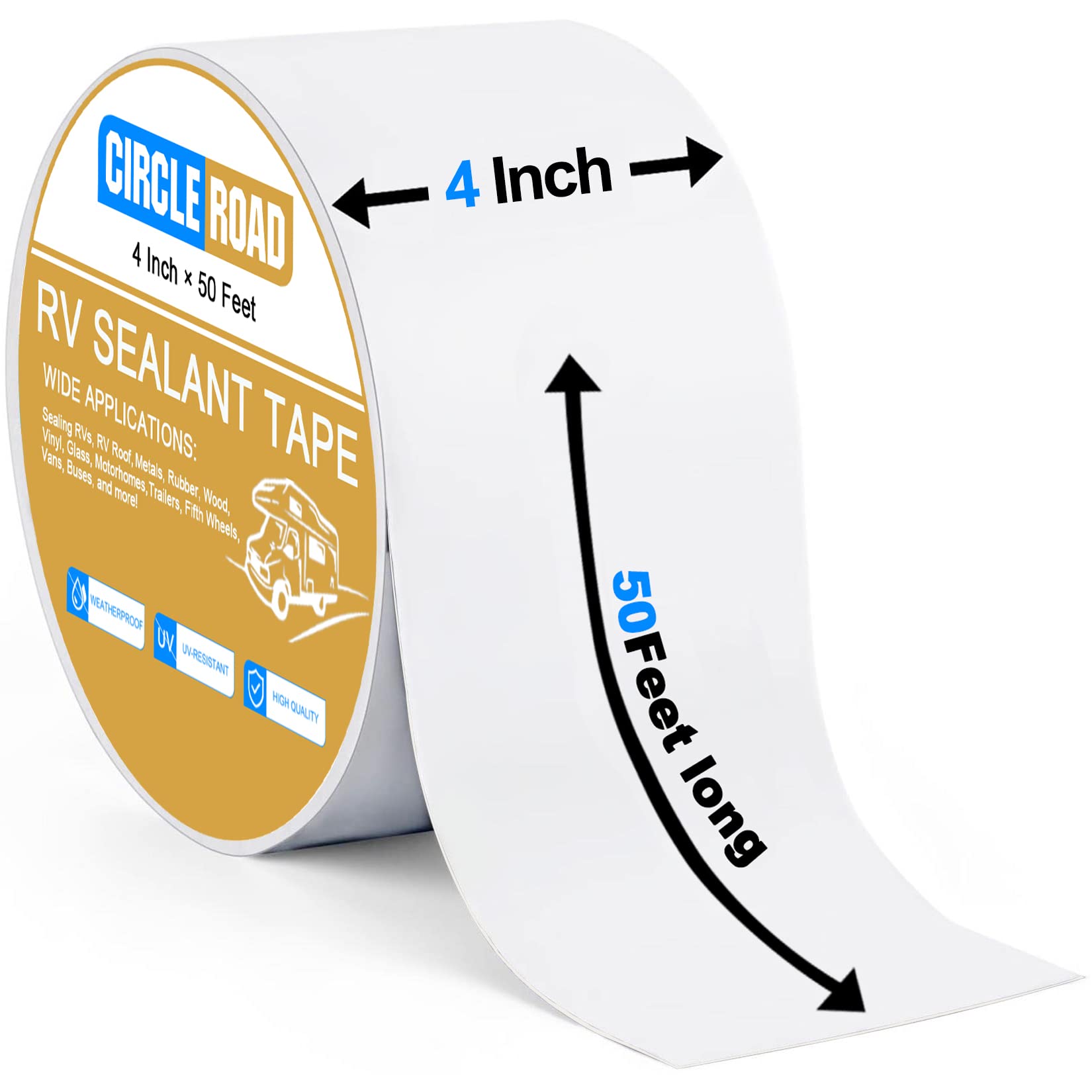 Rv Roof Tape White, 4 Inch X 50 Feet Rv Repair Sealant Tape, Stop Camper Roof Leaks, Uv-Resistant, Weatherproof And Durable For Camper, Trailer, Boat(4In-50Ft)