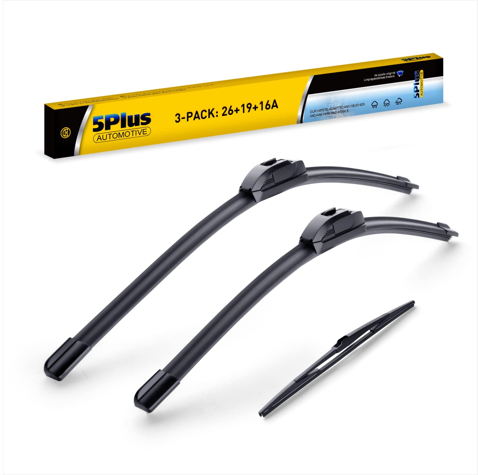 3 Wipers 26''/19''/16'' Replacement For Toyota Prius 2015 2014 2013 2012 2011 2010 (Set Of 3), 26 Inch+19 Inch Windshield Wiper