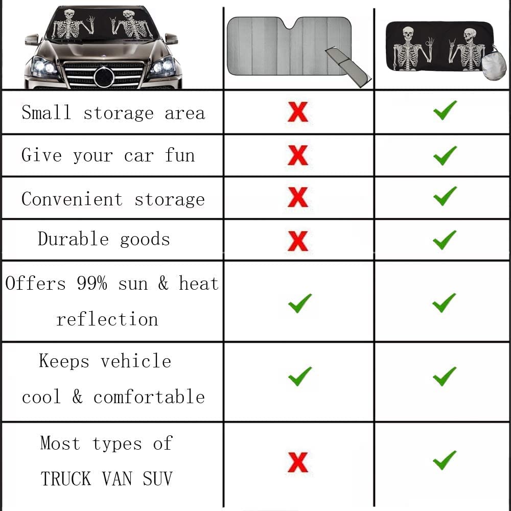 [2025 Upgrade] Halloween Skeleton Funny Skull Windshield Sun Shades, Sunshade For Car Suv Truck,Keep The Vehicle Cool,Protect Th