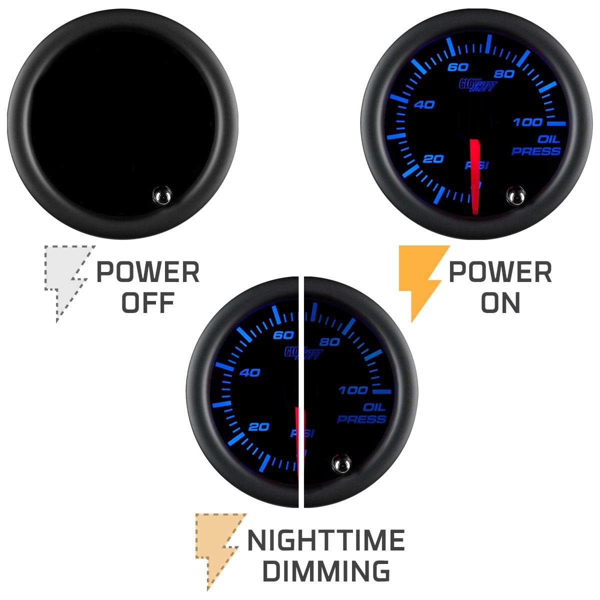 GlowShift Tinted 7 Color 100 PSI Oil Pressure Gauge Kit - Includes Electronic Sensor - Black Dial - Smoked Lens - for Car & Truc