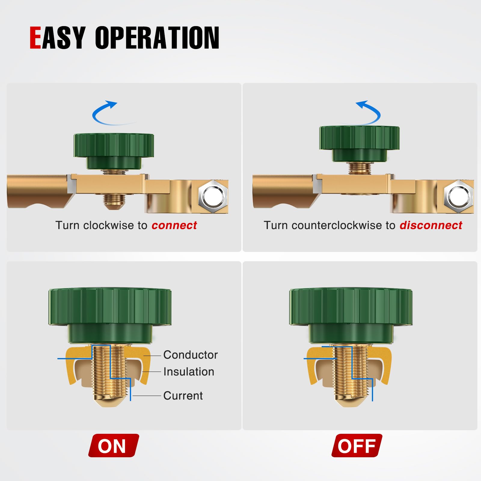 Nilight Top Post Battery Switch Heavy Duty 12Dvc 125A Negative Kill Power Master Cut Off Isolator With Green Knob Quick Disconne