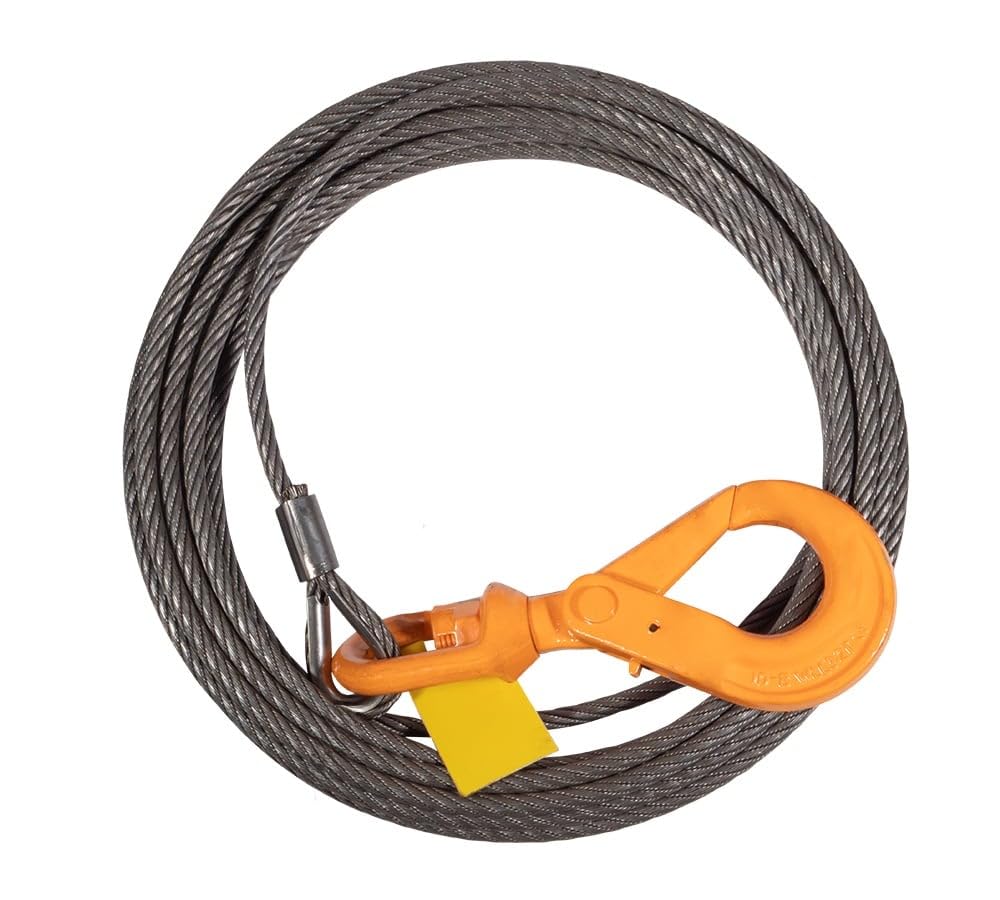 Mytee Products 1/2 x 100 Winch Cable Rope Wrecker Tow Truck Rollback - Steel Core w/Hook, 23,600 lbs Breaking Strength