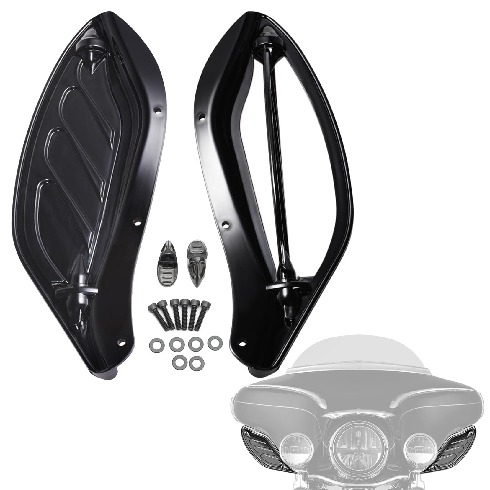 Amazicha Black Adjustable Air Deflector Kit Side Wing Deflectors Fairing Air Deflector Compatible For Harley Touring Street Glide, Electra Glide, Trike, Ultra Classic, Cvo 1996-2013