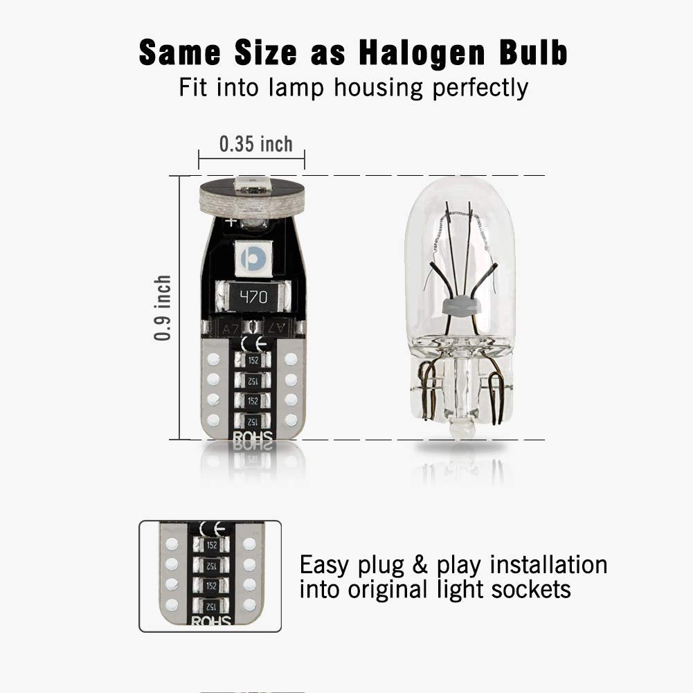 Autogine 10Pcs Error Free 194 168 175 2825 W5W T10 Led Bulbs Ice Blue Super Bright 3030 Chipset For Interior Dome Map Door Court