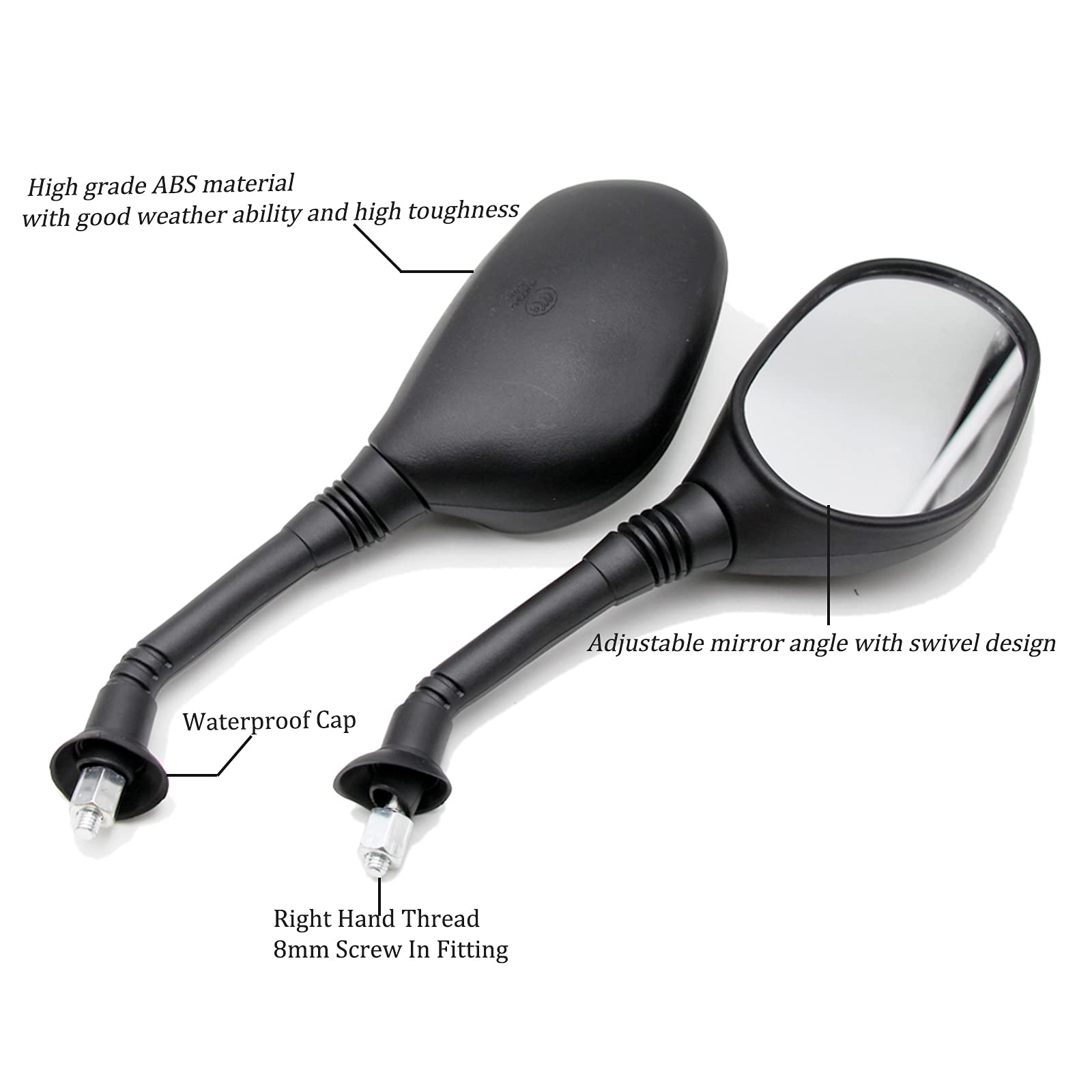 PRO BAT 8mm Rear View Mirror Motorcycle Scooter ATV Dirt Bike Rearview Mirror for GY6 50cc 125cc 150cc 250cc Scooter Moped Motor