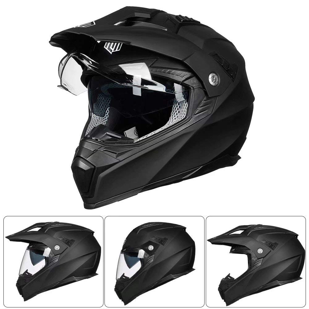 Ilm Off Road Motorcycle Dual Sport Helmet Full Face Sun Visor Dirt Bike Atv Motocross Casco Dot Certified Model 606V(Matte Black