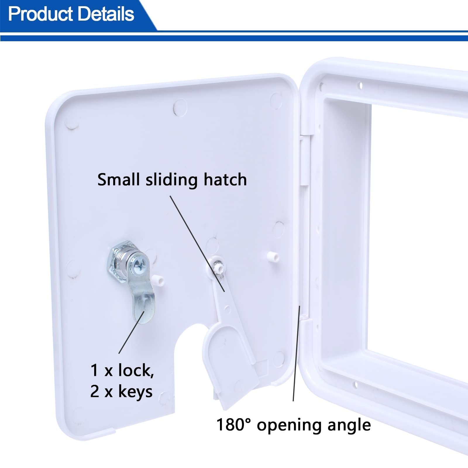 Rv Trailer Electric Power Cord Cable Hatch With 2 Keys, Camper Hose Storage Access Door Compartment W 8 Inch, H 8-1/2 Inch (White)