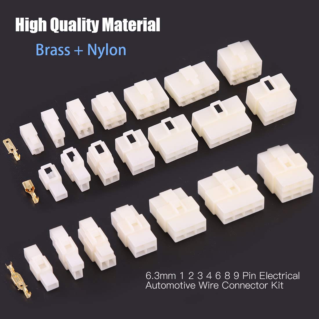 Glarks 400Pcs 6.3mm 1 2 3 4 6 8 9 Pin Electrical Automotive Wire Connector Male Female Socket Plug and Pin Header Crimp Wire Ter