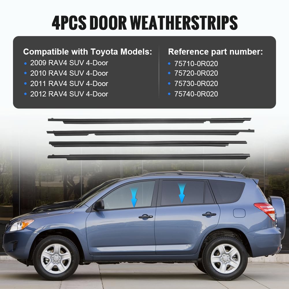 Newsmarts 4 Pcs Car Door Window Weather Stripping Moulding Trim Seal Belt Replacement Weatherstrips For Toyota For Rav4 2009-201