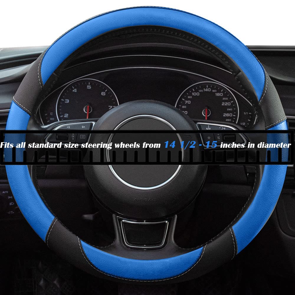 Xizopucy Black And Blue Microfiber Leather Steering Wheel Cover,Universal 15 Inch Steering Wheel Covers For Car Truck Suv,Breath
