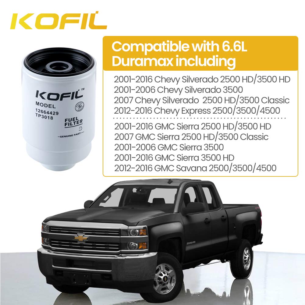 TP3018 Fuel Filter Fit for 6.6L Duramax Diesel Fuel Filter Compatible with 2001-2016 Chevrolet Silverado/GMC Sierra Savana 2500