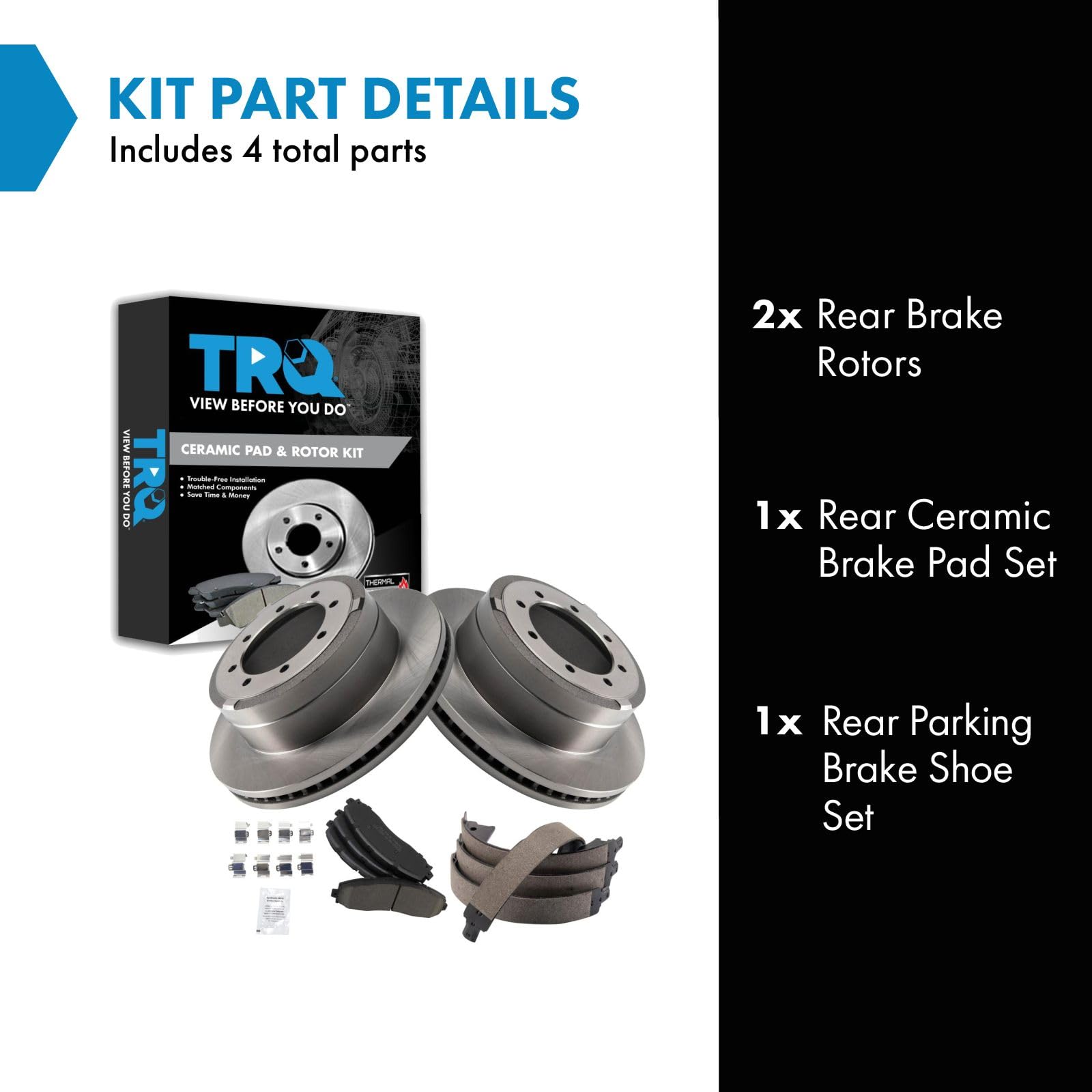 Trq Rear Brake Pad & Rotor Kit Brake Pads Brake Rotor Parking Brake Shoe Set Ceramic Compatible With 2013-2019 Ford F-350 Super