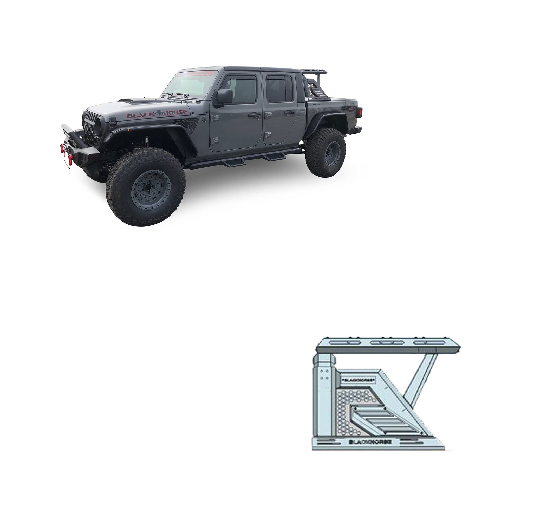 Black Horse Armour Ii Roll Bar W/Basket Black Compatible With 2019-2024 Jeep Gladiator-Ar2-09Ba3