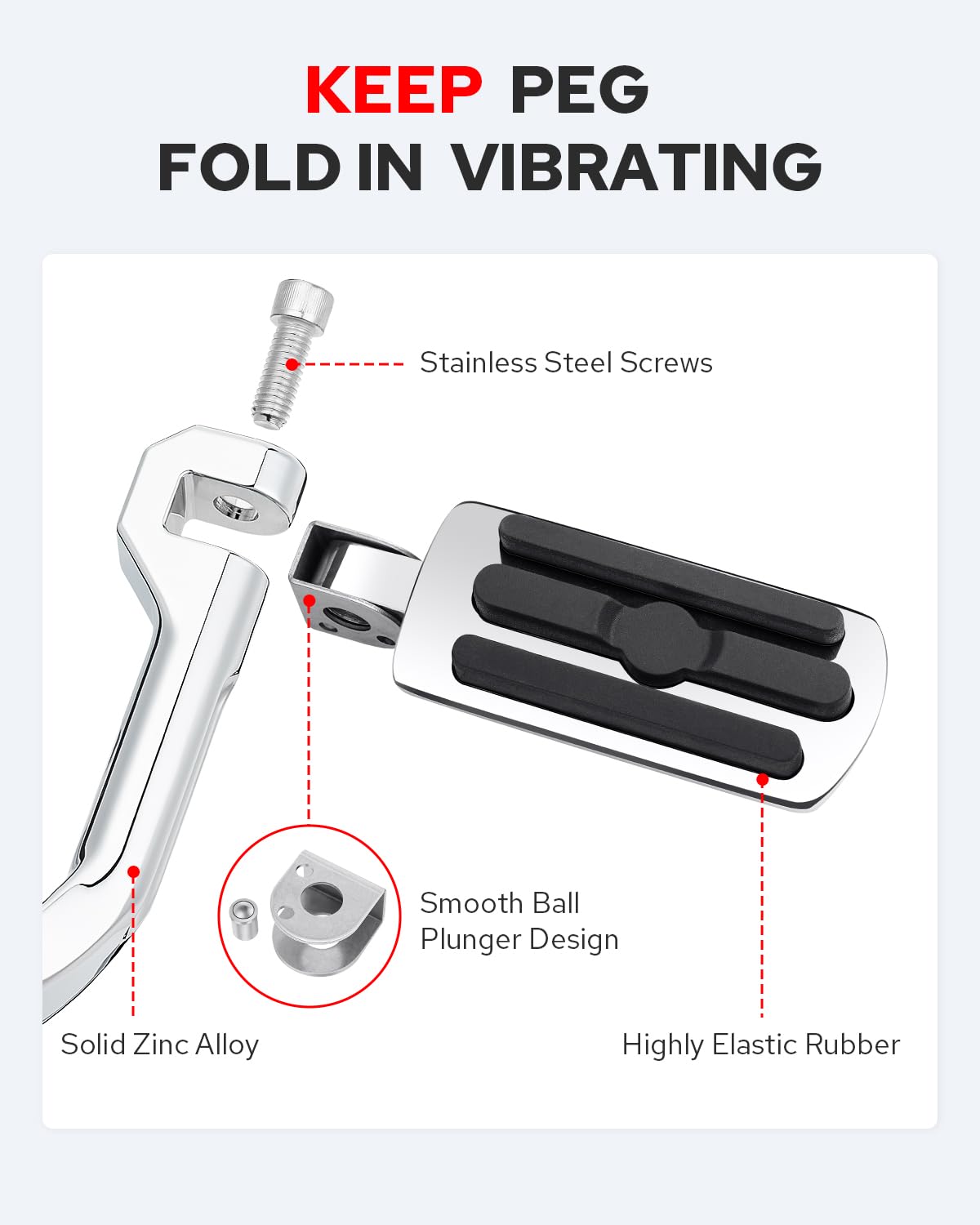 Benlari 1.25'' Highway Pegs 304 Stainless Steel Highway Footpegs,Adjustable Long Angled Highway Pegs Fit For Harley Touring Stre