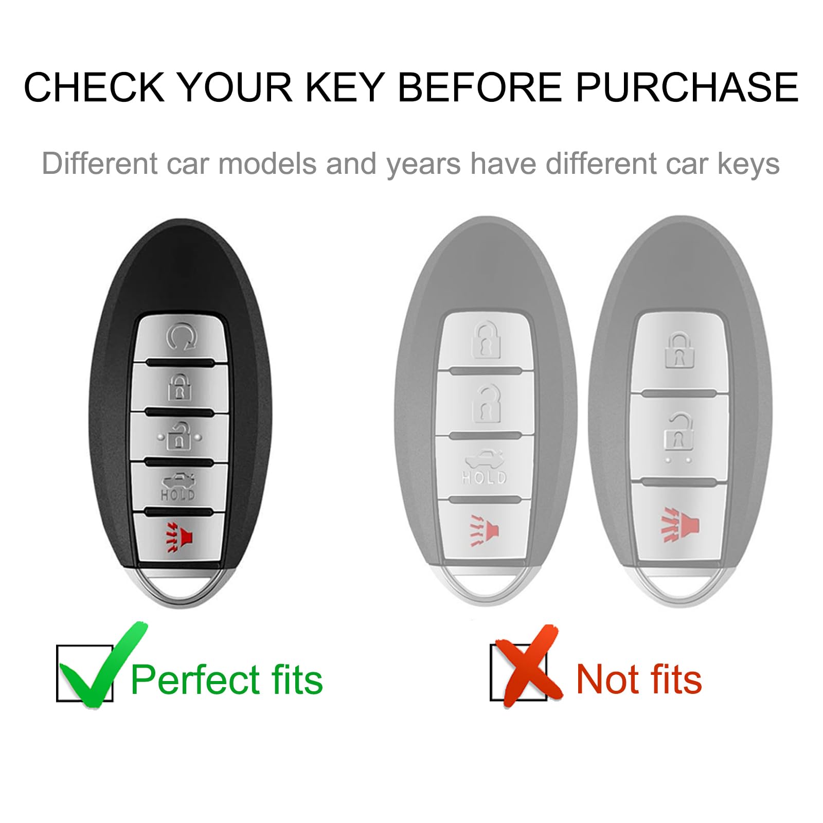 Cacarlike For Nissan Key Fob Cover With Nissan Keychian, Car Key Fob Case Compatible With Nissan Altima Rogue Sentra Pathfinder