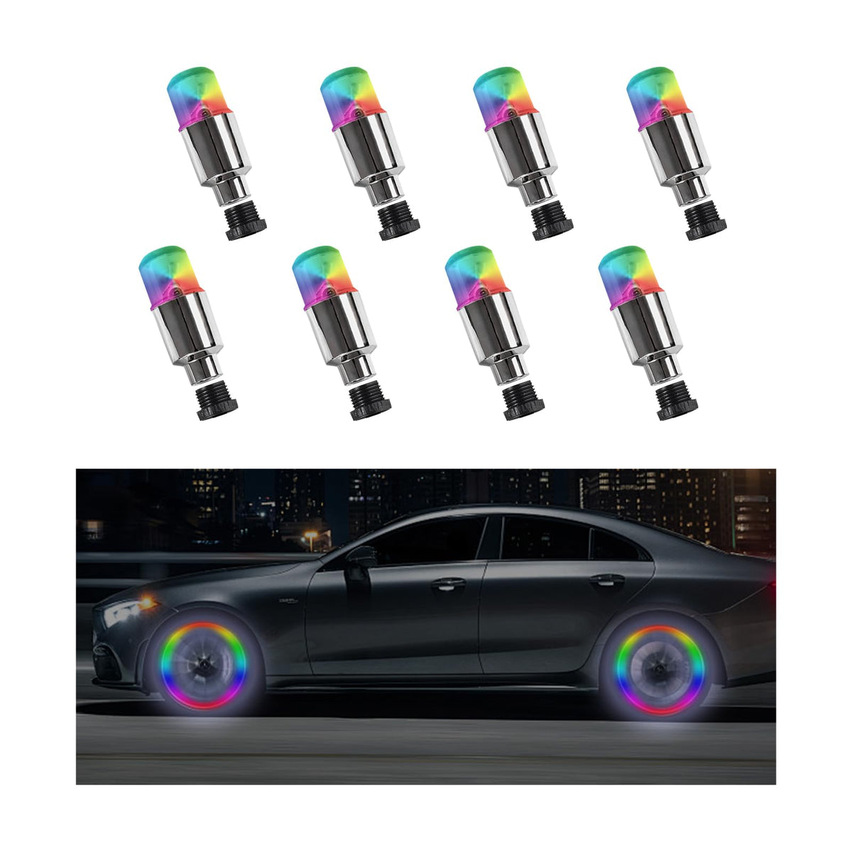 Dickno 8PCS LED Tire Valve Stem Cap Lights, Neon Spoke Flash Light Bulb Tire Valve Lights, Waterproof Car Tire Valve Lights, Coo